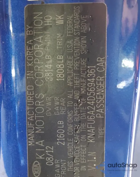 2013 Kia Forte Ex z USA, uszkodzony, nr VIN KNAFU6A24D5694361